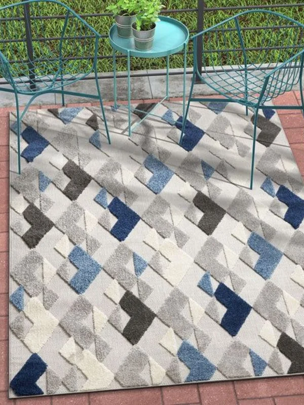 Blue gray outdoor rug Dubai patio