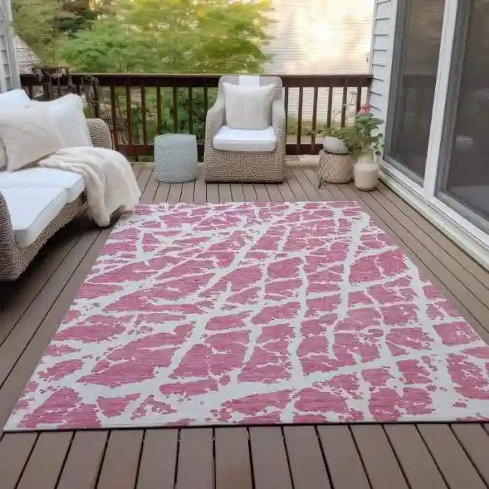 Transitional Pink Crackle Outdoor Rug