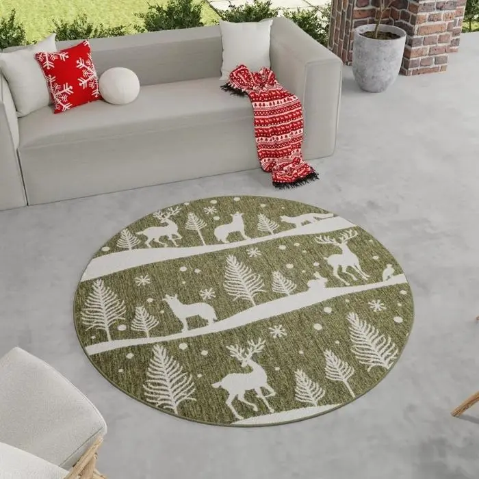 Holiday Outdoor Round Rug