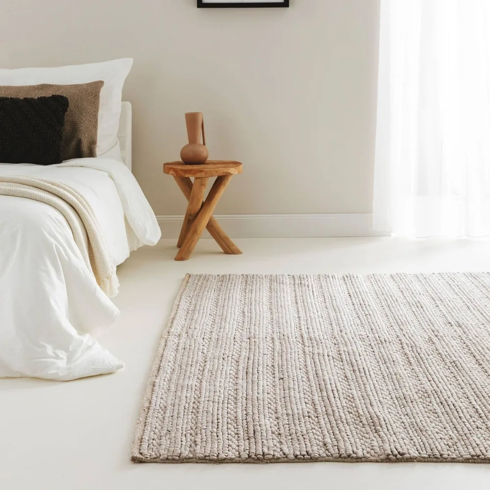 Cozy jute rug bedroom interior setup