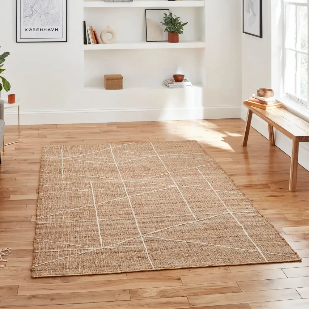 Natural fiber jute rug dining area